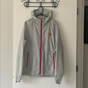 The North Face Light Gray Windbreaker with Red Details